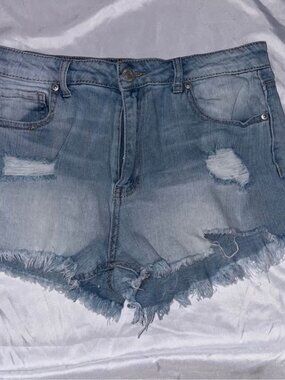 Almost Famous StoneWash High Rise Distressed Denim Shorts, 12